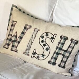 Pottery Barn Christmas Wish Lumbar Pillow Cover 16x26 Embroidered Holiday Used